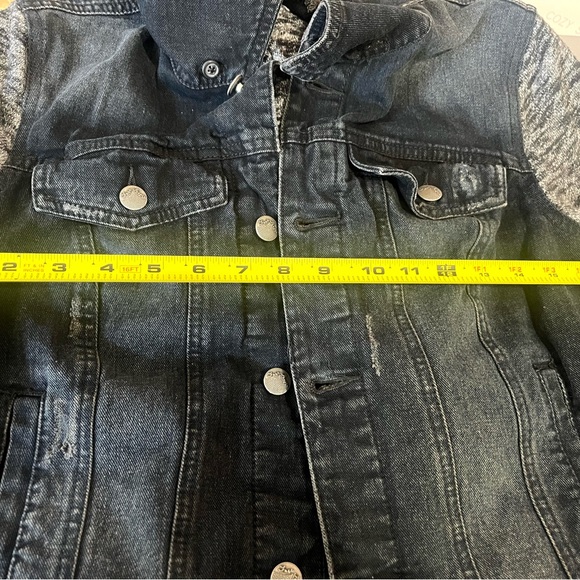 Free People Denim Jacket Hooded Black and Cream Knit Jacket Size Medium - Picture 12 of 16